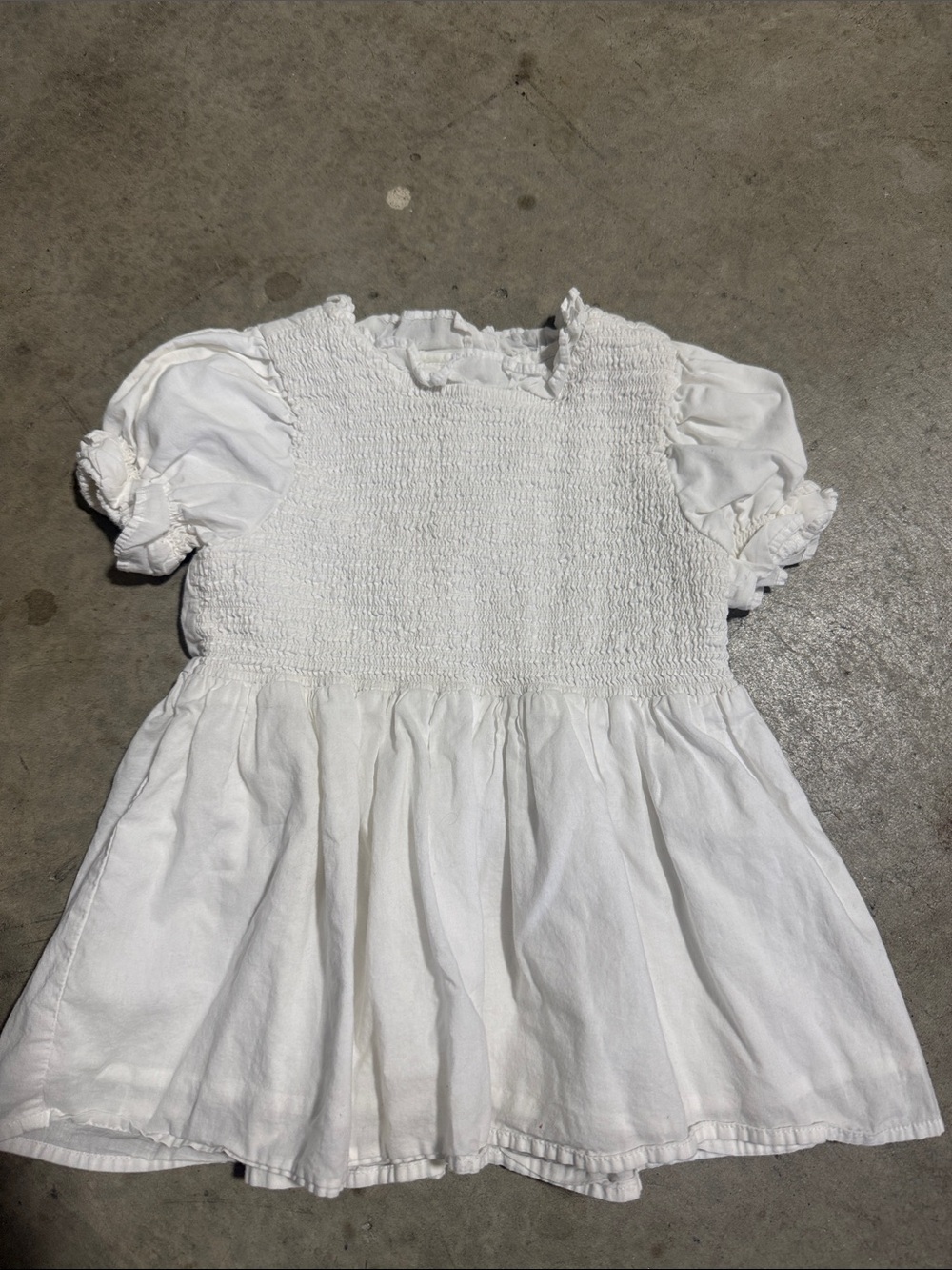 Janie and Jack White Smocked Puff-Sleeve Dress Top